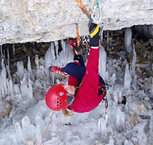 Photo of upsidedown ice climber