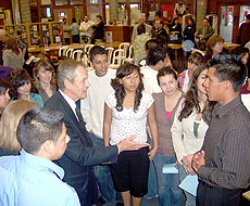 Photo of Robert Dynes with students