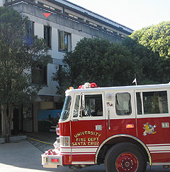 photo of fire engine, building